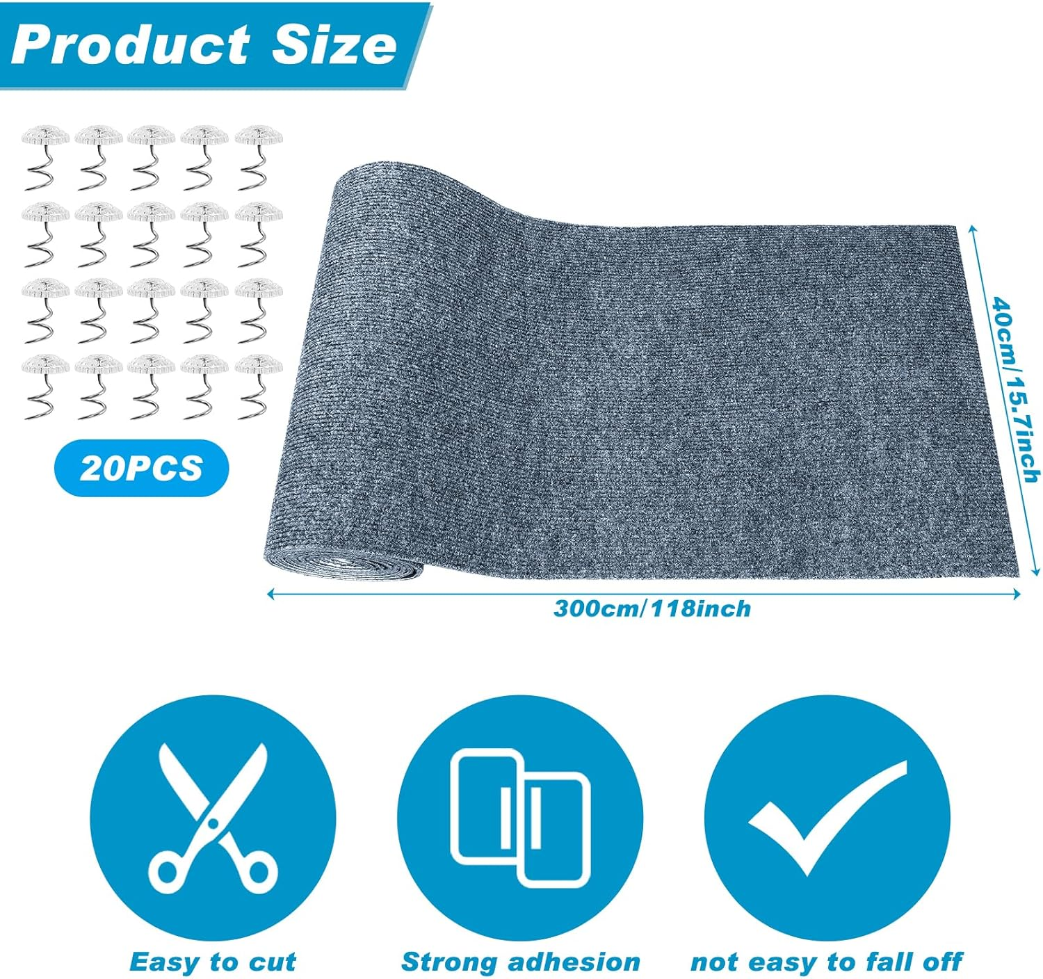 Draupnir Self-Adhesive Scratching Mat, 40 Cm X 300 Cm, Cat Scratching Mat, Trimmable Scratching Mat, Cat Wall, DIY Climbing Cat Scratcher with 20 Screws for Cat Tree Shelves, Furniture, Couch, Wall, - Grey image number 3