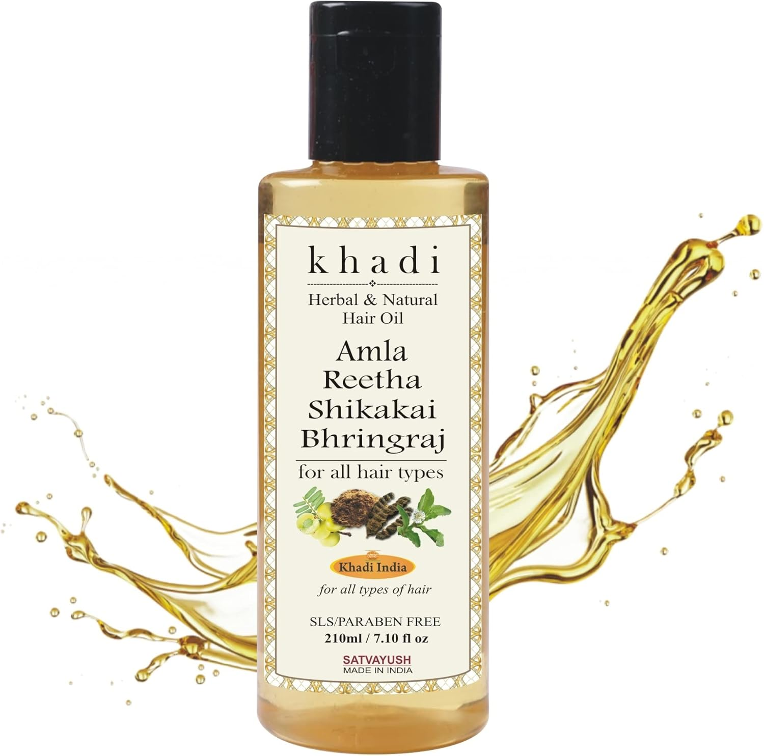 Satvayush Khadi Hair Oil - Amla Reetha Shikakai Bhringraj Paraben and Mineral Oil Free- 210 Ml