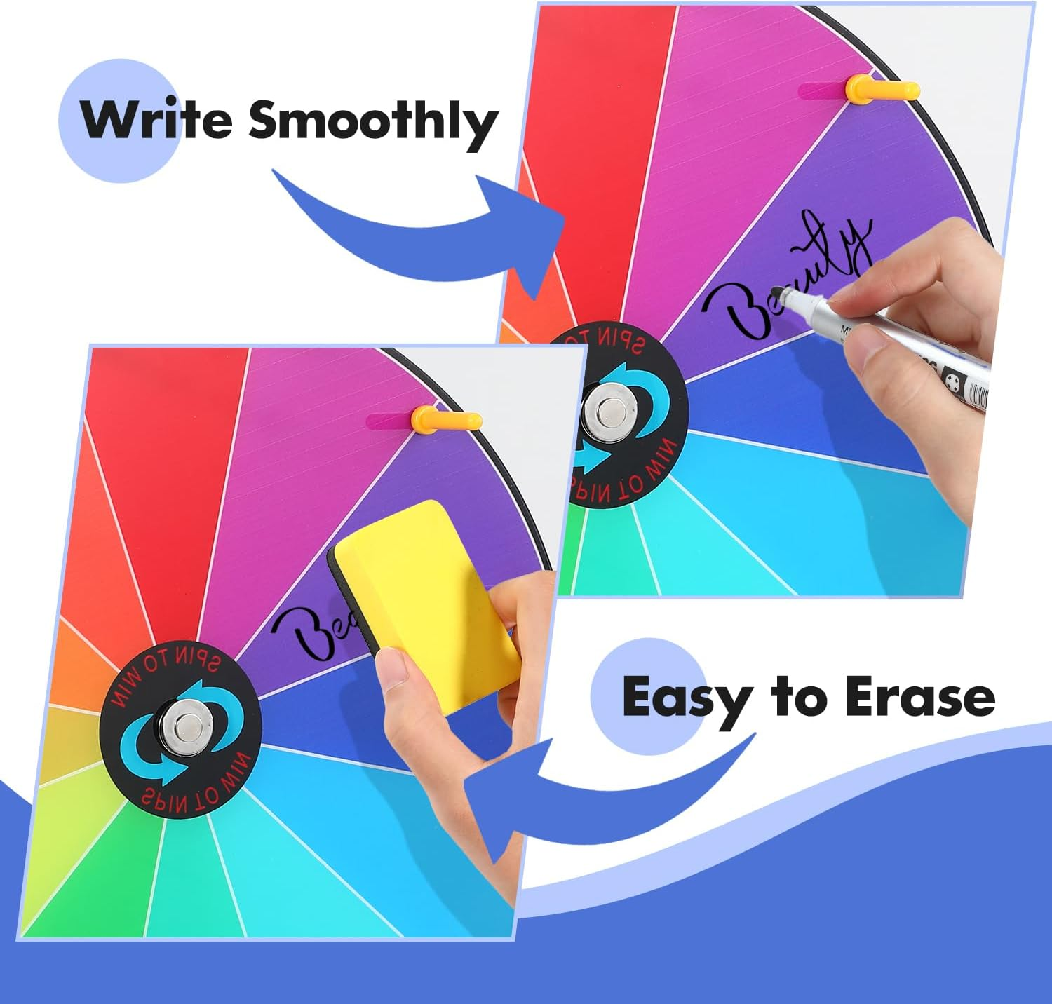 12 Inch Spinning Prize Wheel,Spinner of Fortune with Stand Tabletop Roulette Spinner with Dry Erase Marker and Eraser 12 Slots Color Roulette Wheel Game for Roulette Raffle Carnival Trade Shows