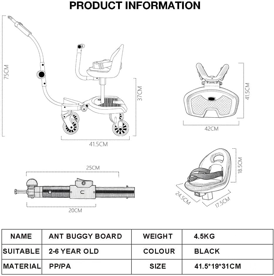 ABDULWEN Buggy Board,Universal 2-In-1 Stroller Board,Child Rider Stroller Attachment with Saddle Seat and Standing Platform,Baby Stroller Connectors,Quick and Easy to Use, Safety Design Upgrade (Newer Models) image number 1