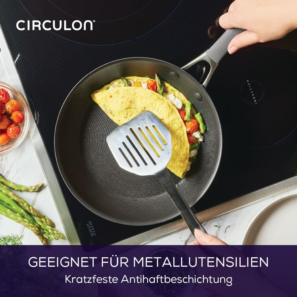 Circulon Scratch Defense Non-Stick Frying Pan Set, Induction Frying Pans with Extreme Non Stick, 21 Cm & 25 Cm, Dishwasher and Oven-Safe Cookware, Grey image number 3