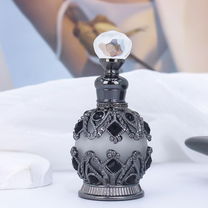 NOIAFZY 2Pcs Vintage 0.51Oz Enameled Glass Perfume Bottle, Refillable Essential Oil Dispenser, Unscented round Shape for Travel & Holidays, Empty Bottle with Bonus Essential Oil Set image number 1