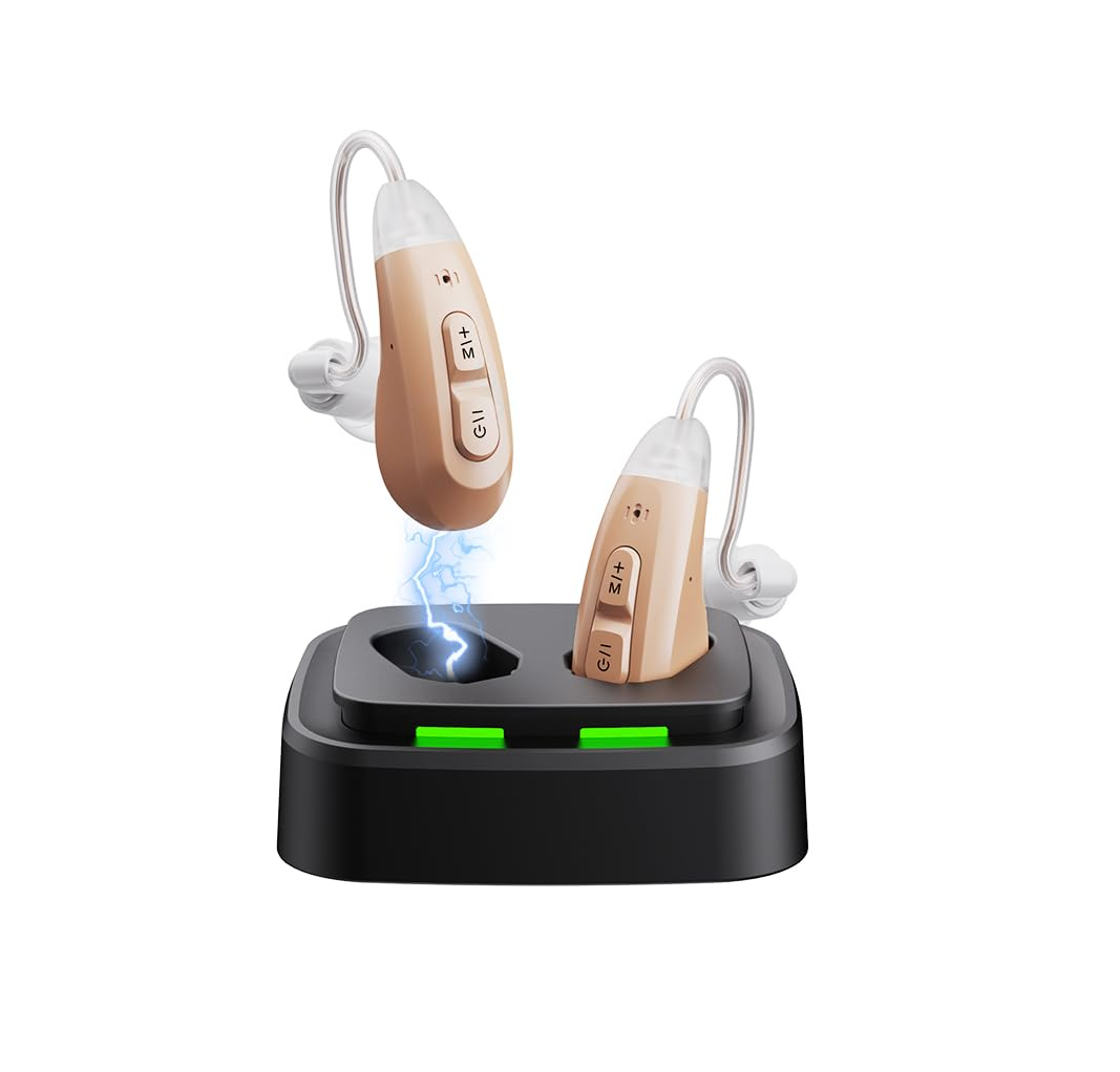 JINGHAO Hearing Aids Amplifiers Rechargeable Hearing Aids for Seniors Adults with Charging Dock (Beige) image number 3