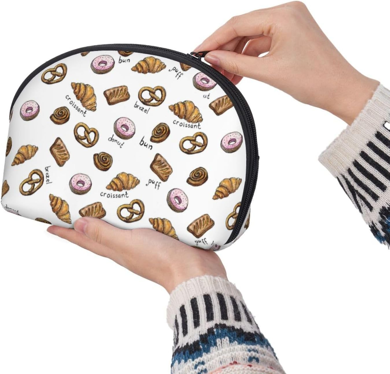 Cozimangoe Coin Pouch Makeup Bags Set, 2 Piece Shell Shape Cosmetic Bag with Pockets for Daily Travel Handbag Lipstick Keys Toiletry, Personalized Croissant