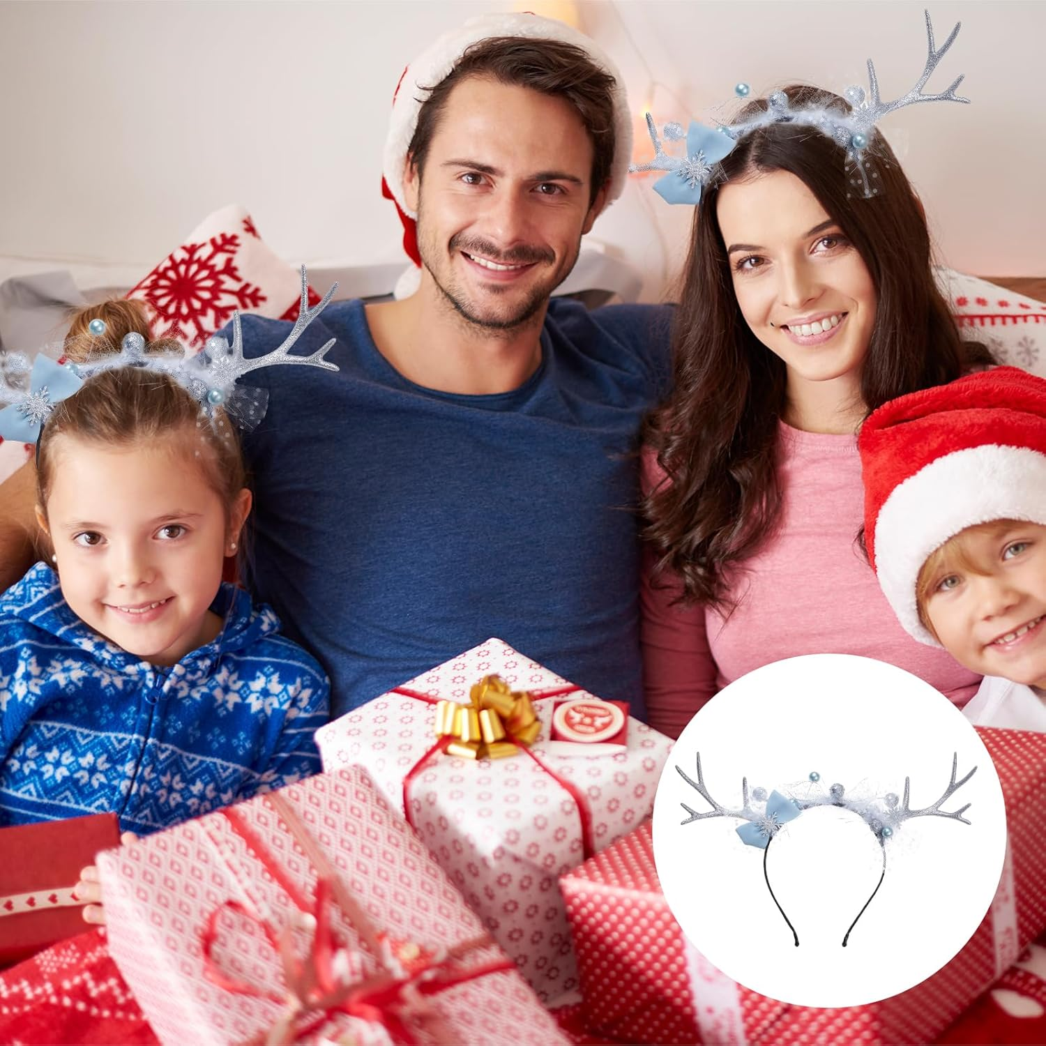 NICENEEDED Christmas Elk Antlers Headband, Bow Hair Hoop Snowflake Headpiece Xmas Head Boppers Glitter Headdress, Holiday Costume Headwear for Party Hair Accessories image number 3