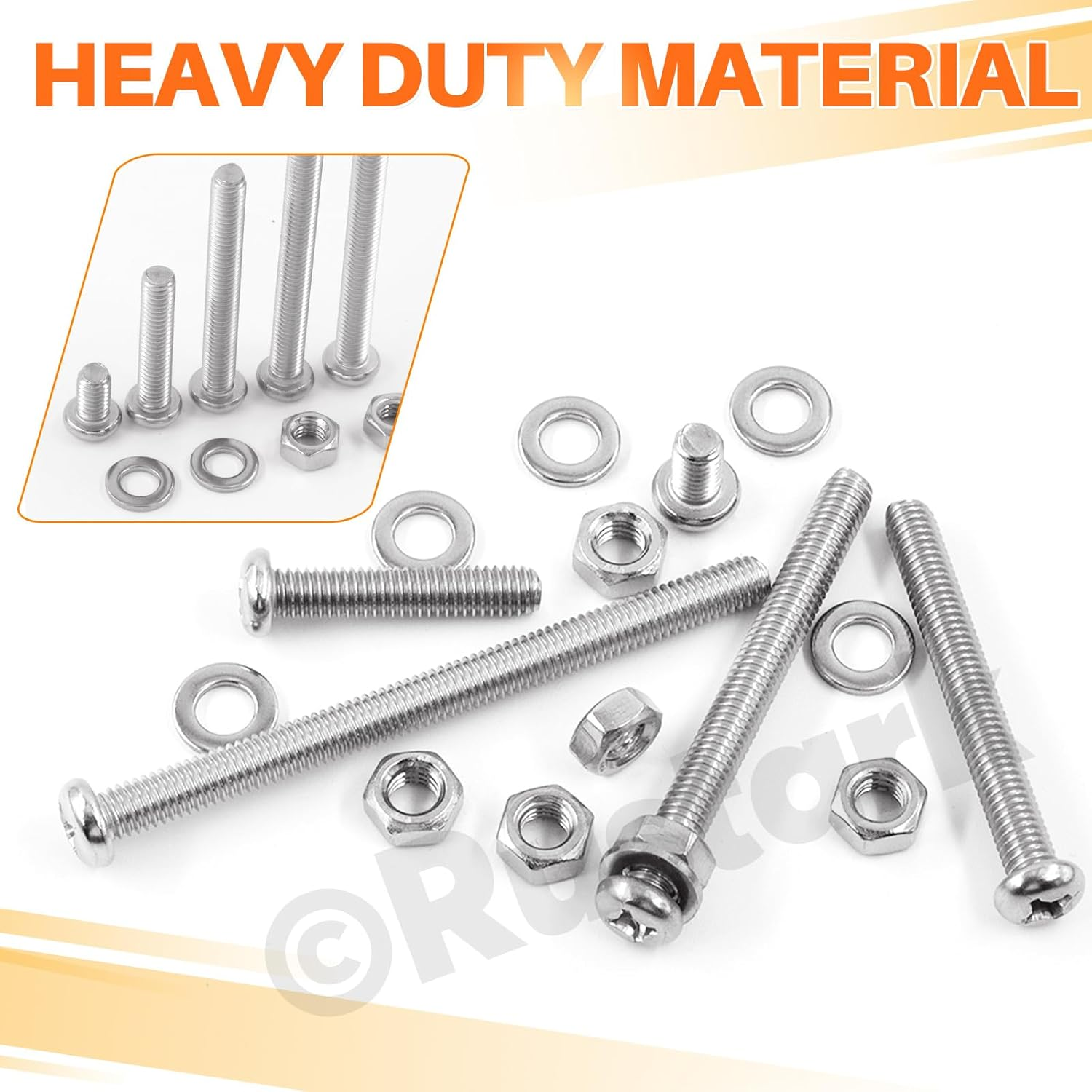 Rustark 114Pcs 6 Sizes M6 304 Stainless Steel Pan Head Phillips Machine Screws Assortment Kit Metric Screws Bolts Washers Nuts Kit Receptacles Mounting Screws for Cabinet Drawer Knob Pull Handle image number 2