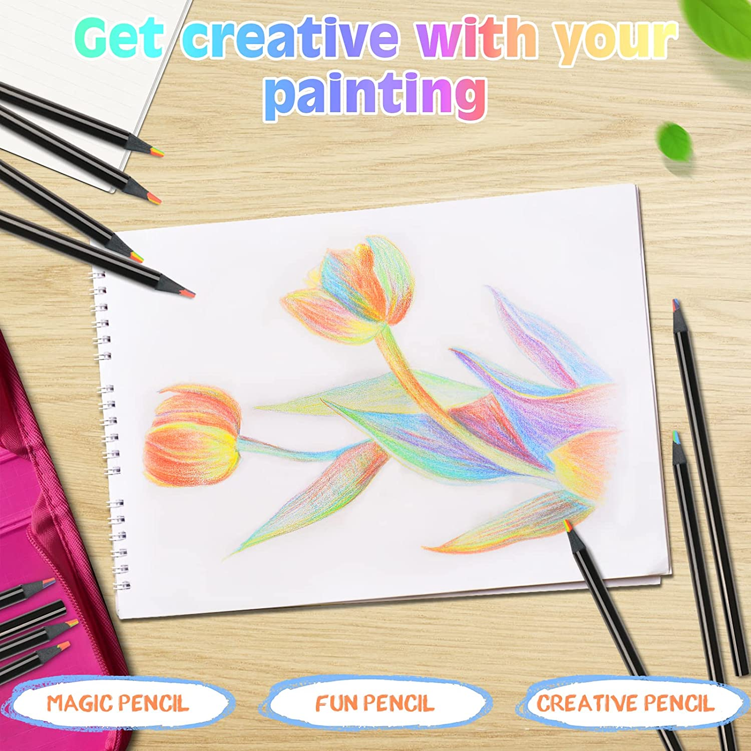 Nsxsu Rainbow Colouring Pencils for Kids, 7 in 1 Rainbow Pencil, Multicoloured Pencils, Art Supplies for Children Drawing, Colouring, Sketching, School Classroom (12 Pieces) image number 6