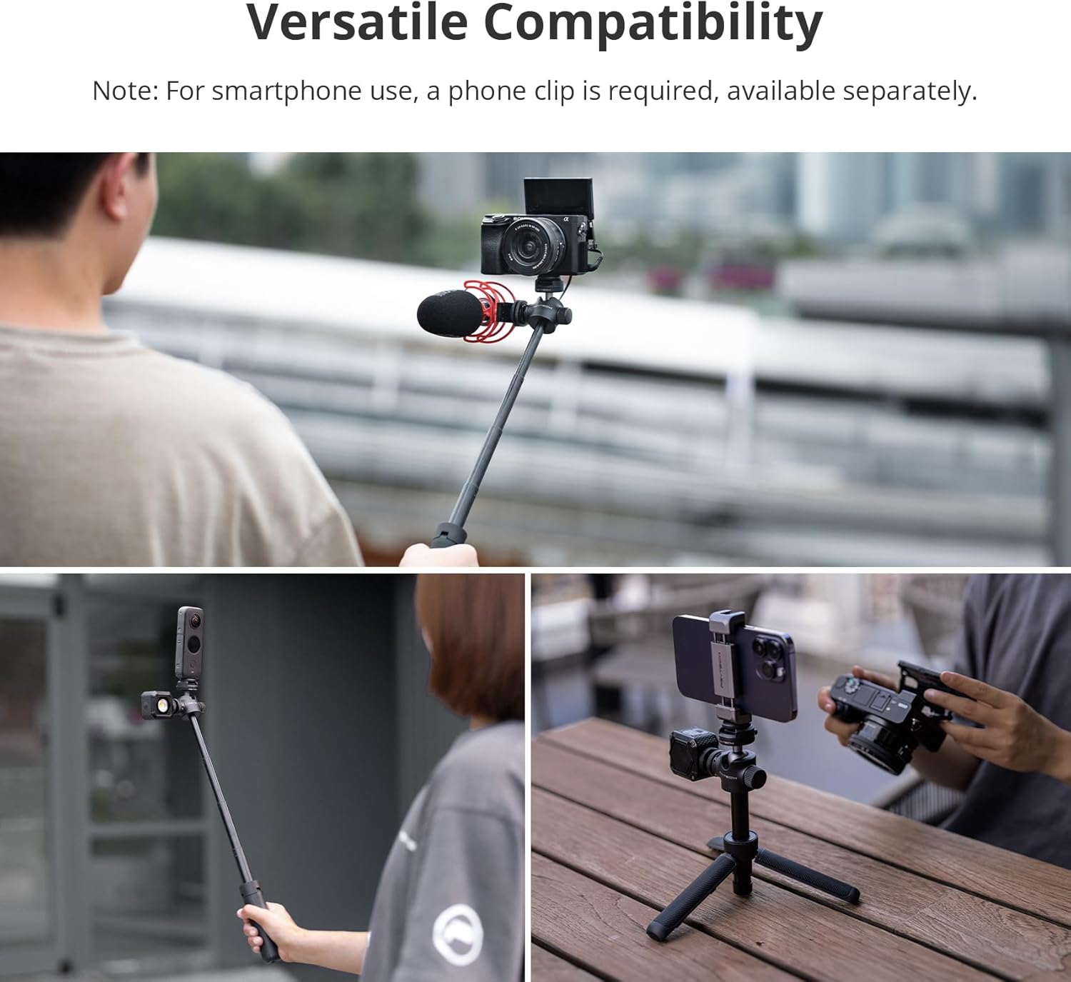 PGYTECH Caplock Extension Pole Tripod with Phone Clip for DJI OSMO Action 5/4, for Gopro Hero 13/12, OSMO Pocket, for Insta, Xiaoyi, Feiyu Action Cameras with 1/4"-20 Thread Adapter image number 5