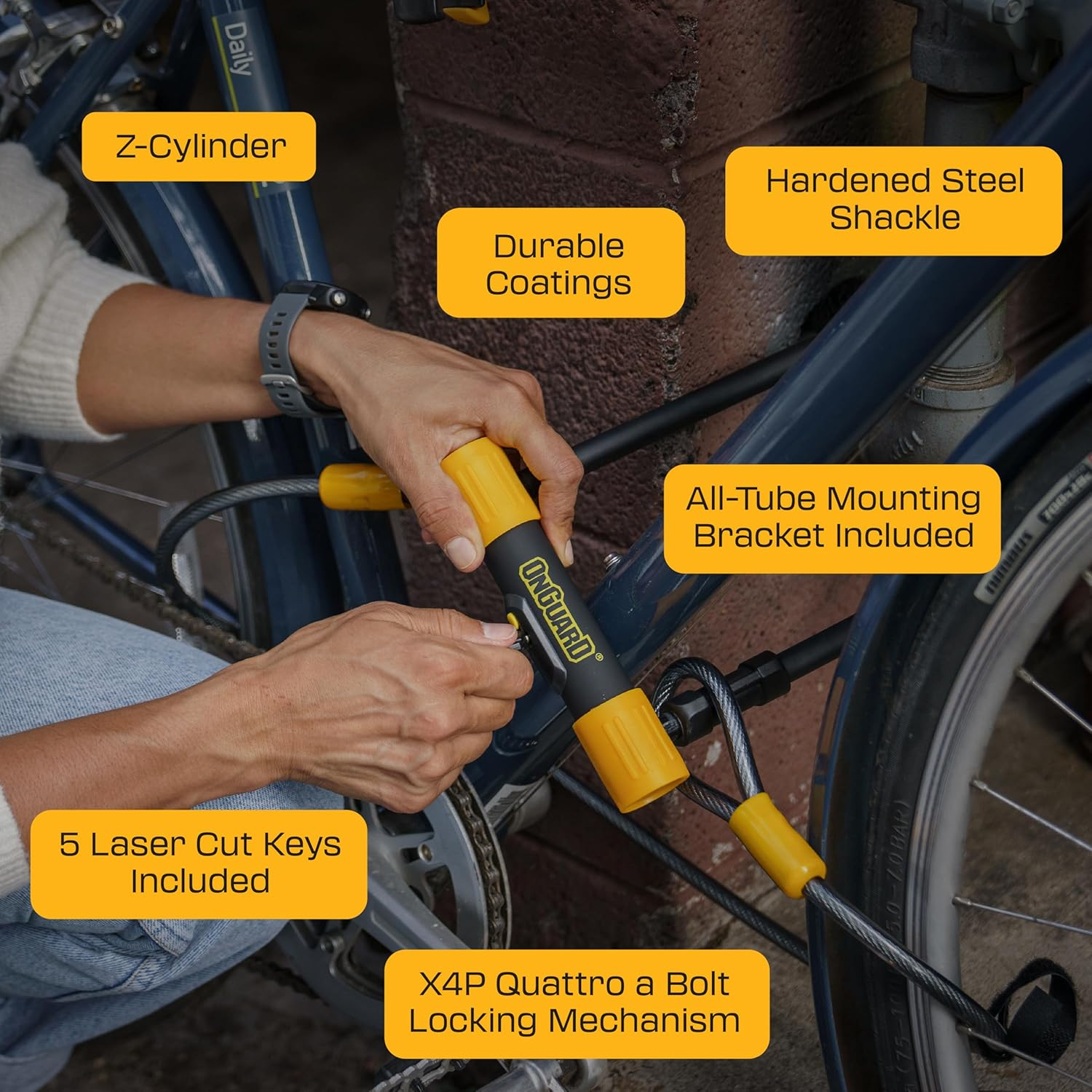 Onguard Bulldog DT U-Lock with 4-Inch Cinch Loop Cable (Black, 4.53 X 9.06-Inch) image number 2