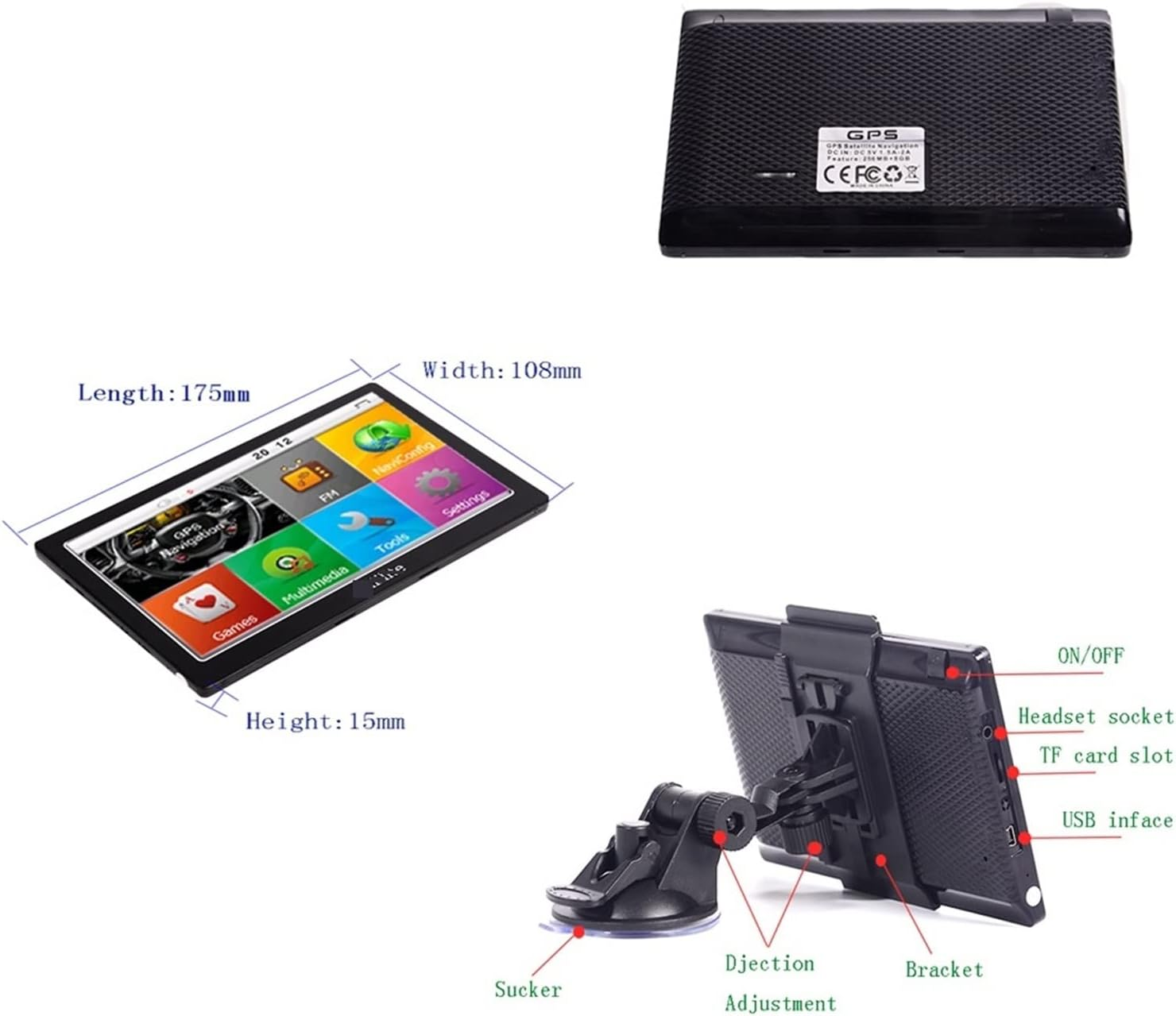 GPS Car Navigator, 7 Inch HD Camping Car/Truck/Vehicle GPS Navigation Built in 8GB+256M Bluetooth MP3/MP4 Players for Car Truck Rv(Without Bluetooth) image number 5