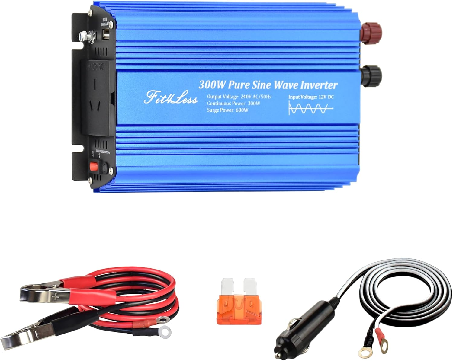 Pure Sine Wave Power Inverter 300W Rated Power and 600W Surge Power, Input DC12V Output Ac240V/50Hz with SAA Socket and USB DC5V Output. (300W) image number 2