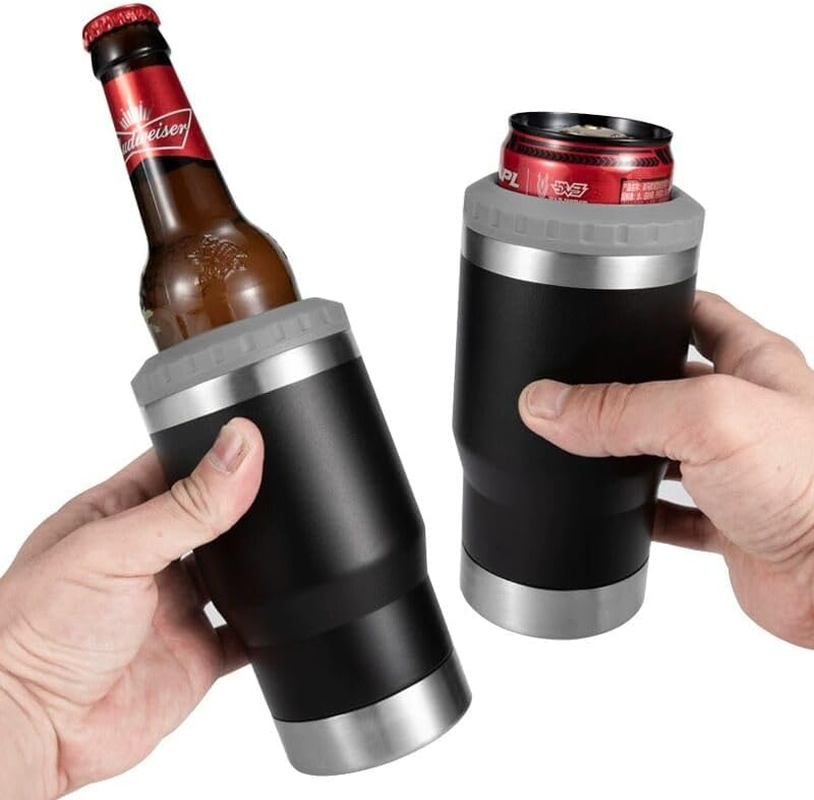 4 in 1 Travel Mug and Can Insulator for 12 Oz Can and Beer Bottle. Stainless Steel Vacuum Insulated Cup and Thermocooler. (Red) image number 4