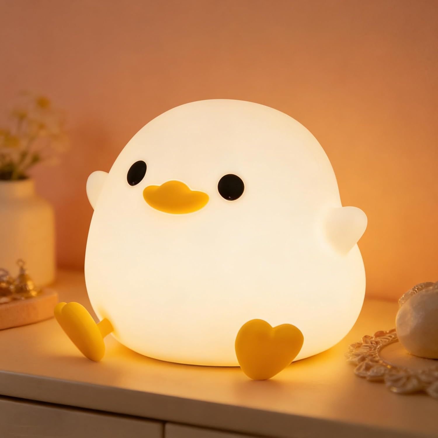 Lying Flat Duck Night Light,With Blind Box Duck Gift, Cute Squishy Silicone Existential Crisis Duck Lamp, Animal Nursery Nightlight, Dimmable/Rechargeable Bedside Touch Lamp,Baby Kids Room Decor