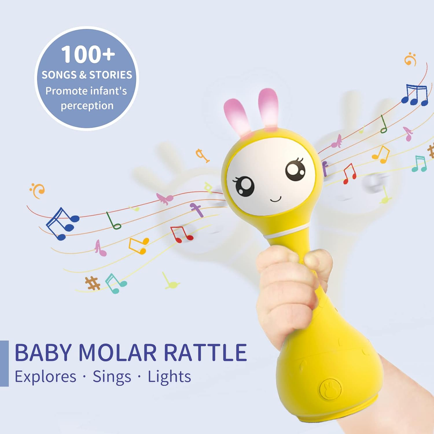Alilo Smarty Rattle R1 Baby Toy &ndash; Interactive Sound & Light Rattle for Infants 0&ndash;24 Months | Bpa-Free Silicone | Musical Learning Toy with Stories, Colour Recognition & Soothing Lights (Yellow)