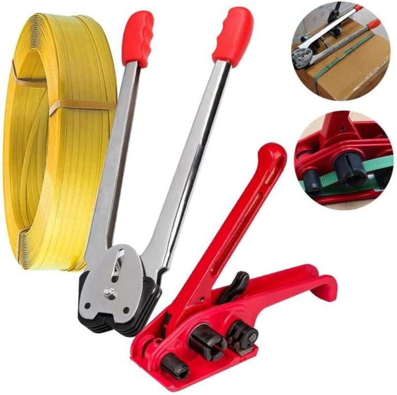 Pallet Banding Packaging Strapping Straps Kit, Tensioner Tool Sealer Strapping Heavy Duty PET/PP Banding Machine Package Tool with 100M Packing Belt & 50Pcs Strapping Buckles Kits for Strap Width 1/2" image number 6
