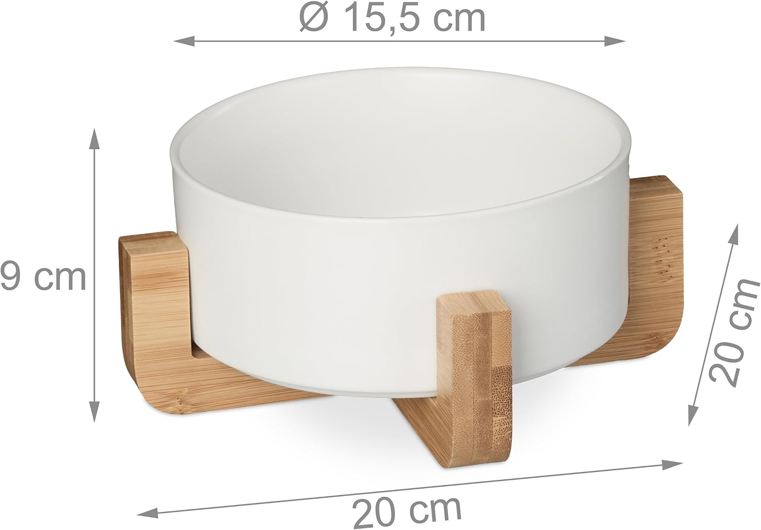 Relaxdays Ceramic Dog Bowl 850 Ml for Food & Water Feeding Bowl with Bamboo Frame H X W X D: 9 X 20 X 20 Cm White image number 3