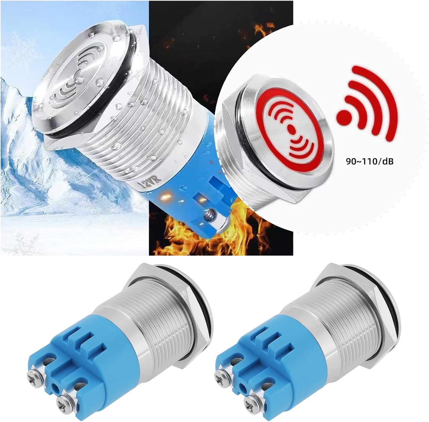 Ecsing 2X 12V 19Mm Waterproof Flash Buzzer LED Flash Alarm Intermittent Indicator Light for Electrical Control Panel