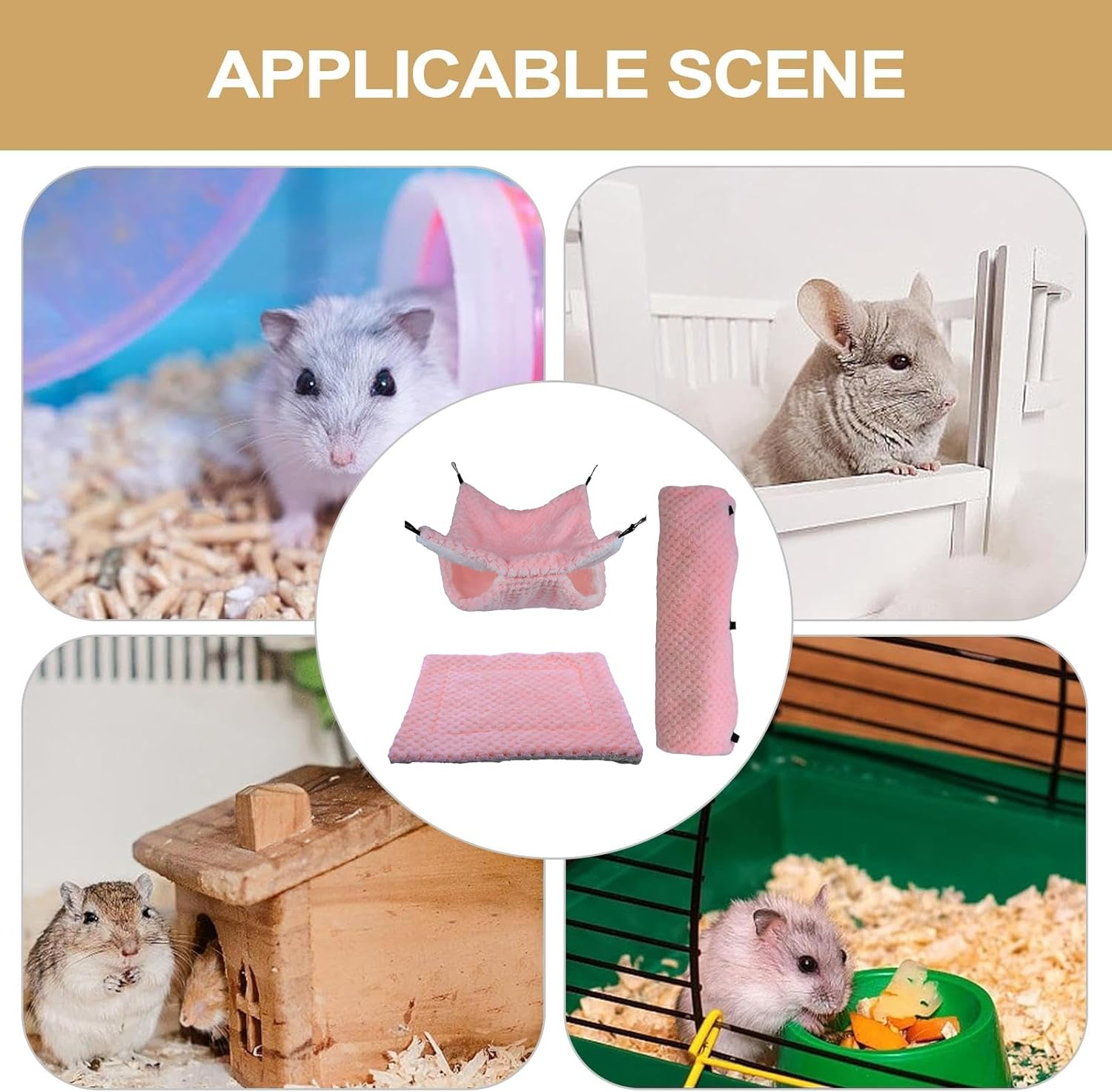 Small Pet Cage Accessory Set - Hammock, Tunnel, Mat, Hanging Guinea Pig Bed, Small Animals Tunnel Toy, for Sugar Glider Ferret Cage Sleeping Resting Hiding Playing Climbing Winter image number 2