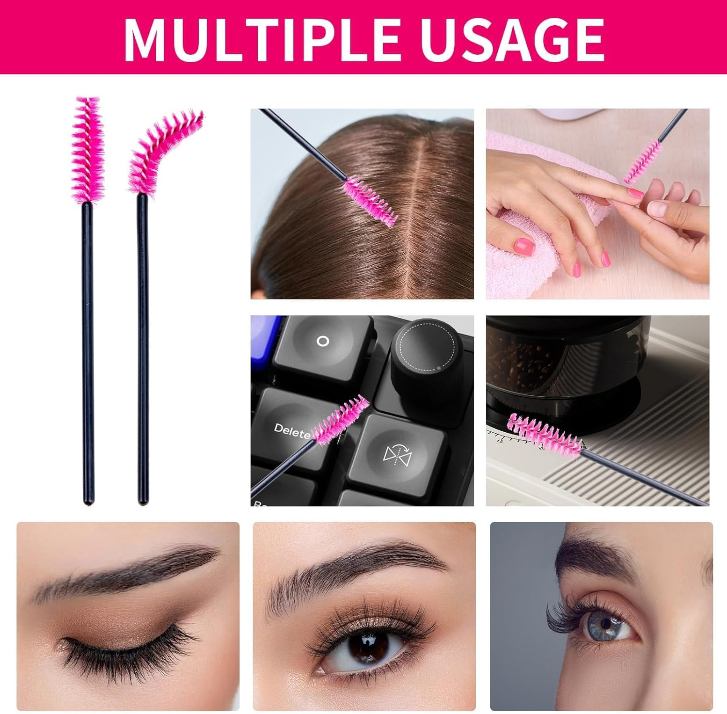 Disposable Eyelash Brush - Disposable Mascara Wands 200 Pink image number 2