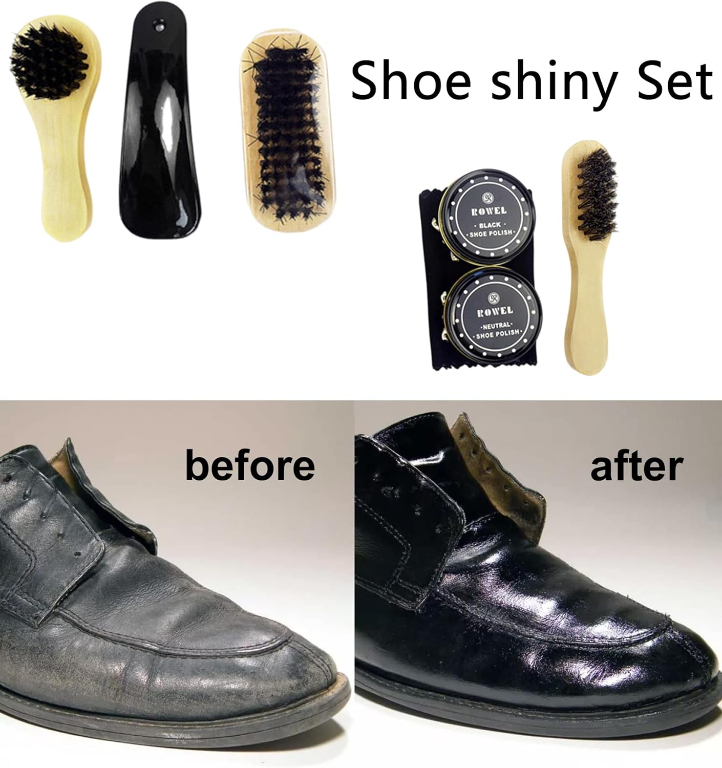 8 PCS Shoe Polish Kit,Portable Travel Shoe Shine Brushes Set with Zipper Bag Care Shoe Shine Tools,Design for Long Use,Practical Cleaning Applicator for Shoes/Wallets/Car Seats/Furniture - Brown image number 3