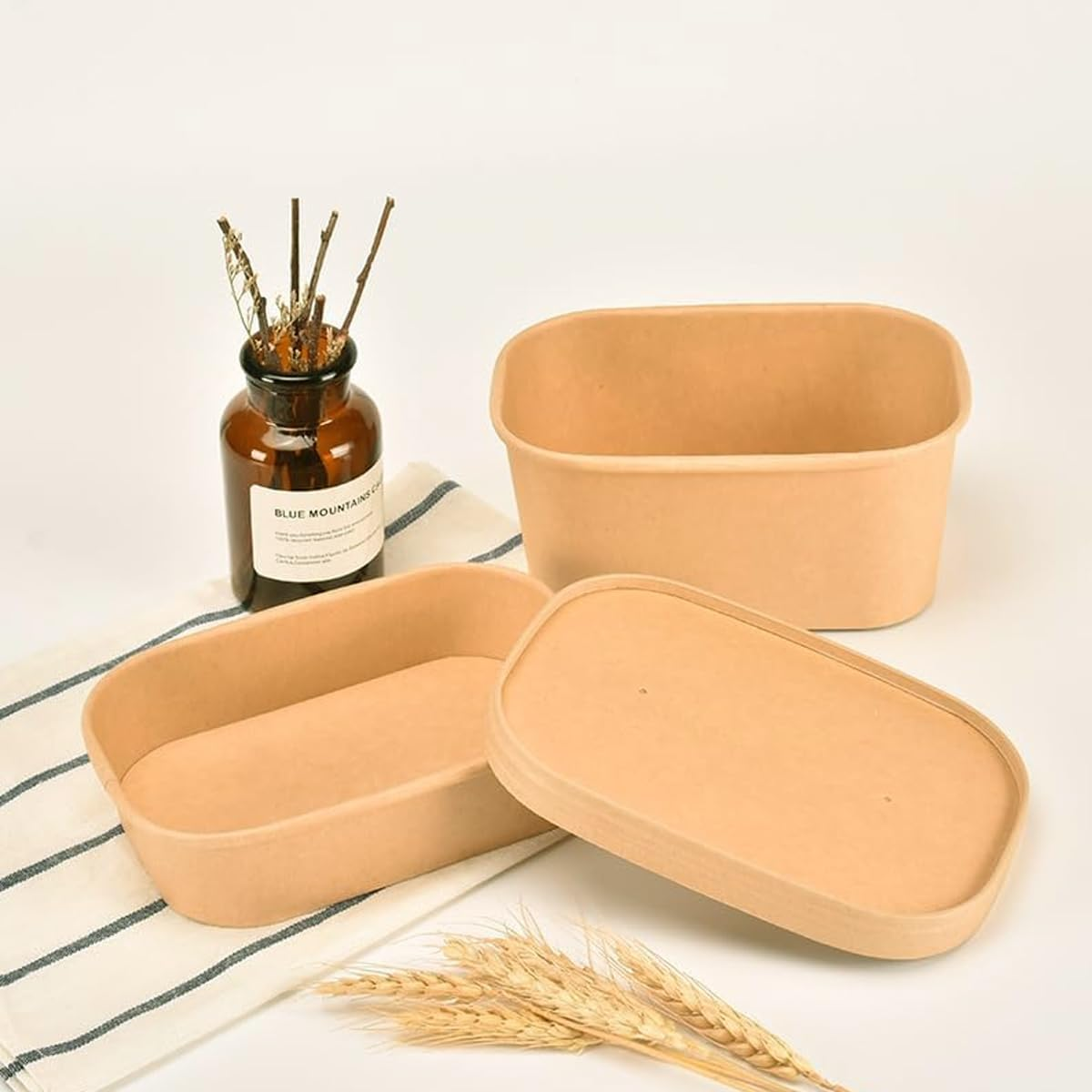 AIMALL 50Pcs Kraft Paper Lunch Boxes - Disposable Picnic & Camping Food Containers - Microwave Safe, Leakproof & Thickened for Fast Food, Fruit Bowls, Takeout & Tableware - 580Ml, 650Ml, 750Ml, 1000Ml image number 1