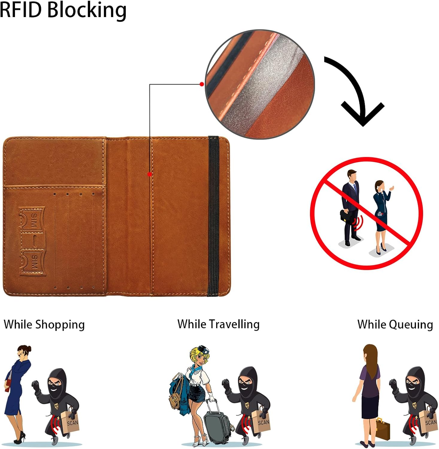 AIJOY PU Leather Passport Holder for Men & Women &ndash; RFID Blocking Travel Wallet with Luggage Tag & Tracker Holder &ndash; Travel Essentials 3-In-1 Organizer for Passports, Boarding Passes, Credit Cards&ndash;Brown image number 1