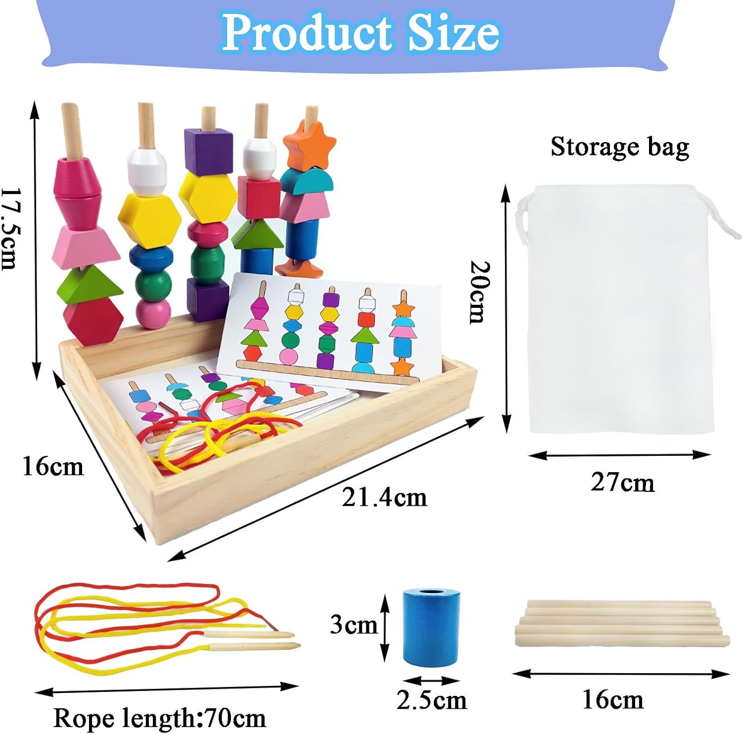 Threading Toys for 2 3 4 5 Year Olds,Montessori Toy for 2 3 4 5 Year Olds,Fine Motor Skills,Montessori Beads Sequencing Set image number 3