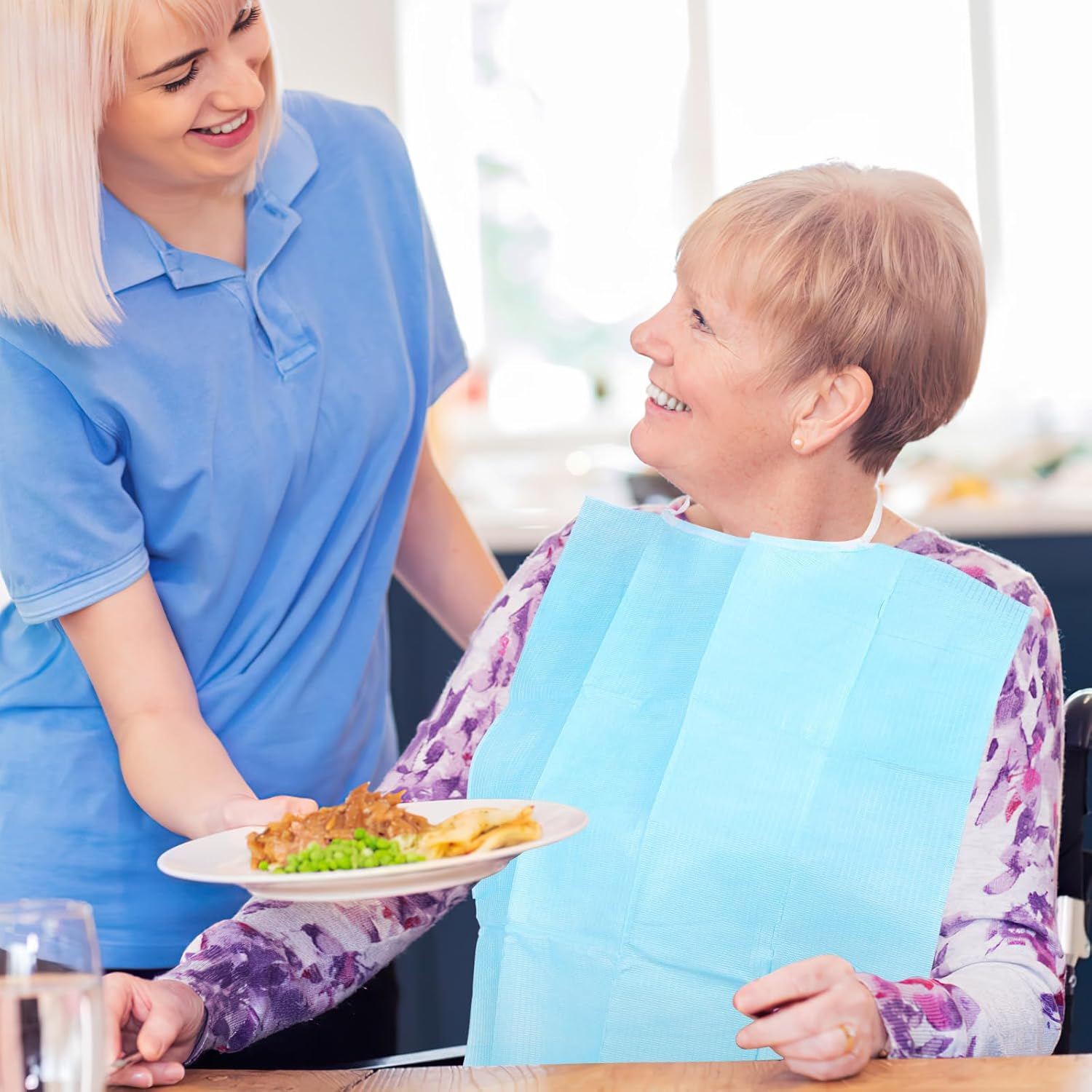 NOLITOY Disposable Adult Bibs for Eating, 30Pcs Blue Apron Bib for Elderly Waterproof Bibs Sheet Liquid Repellen T Bibs Clothing Protectors for Personal Use Home Care