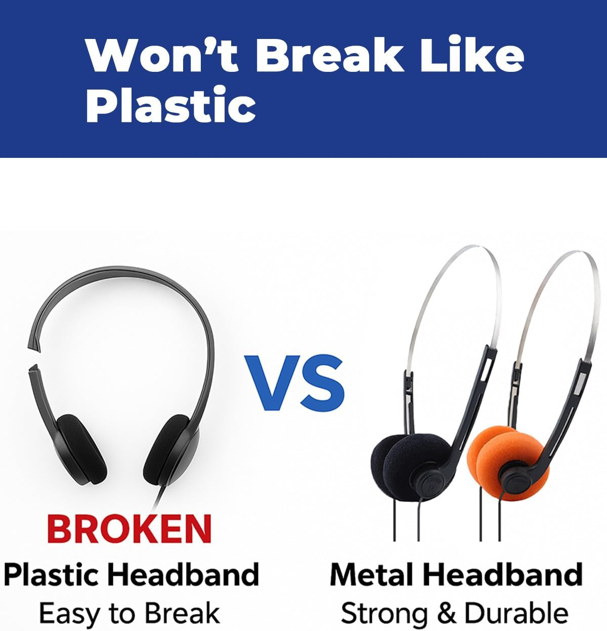 Joyqua Jy-Us-Kid-10Pack-Black Metal, Kids Headphones 2 Pack &ndash; Safe 98Db Volume, Fun Colors, Perfect for Sharing at Home, Travel & Classroom, Blue image number 1