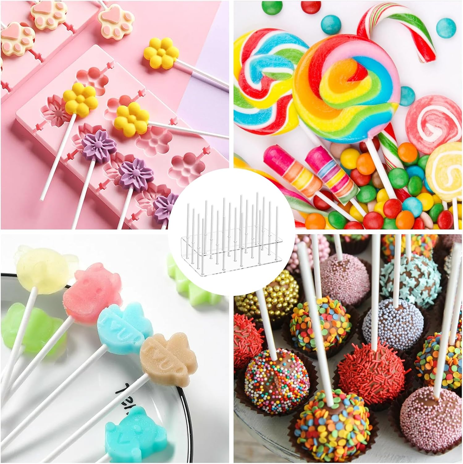 Lollipop Holder Display Stand 20 Holes Clear Acrylic Cake Pop Stand Holder with 100 Pcs Paper Sticks for Wedding Baby Shower Birthday Party Halloween Christmas Candy Decorative image number 4