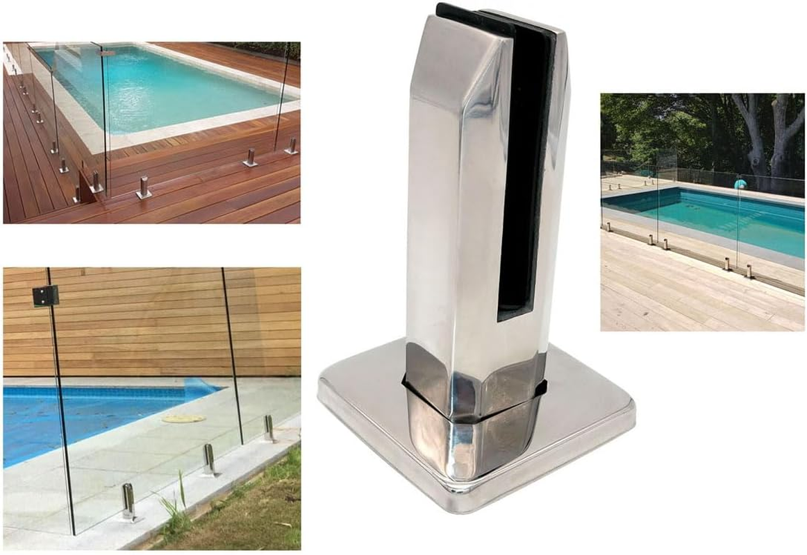 ZONADA 304 Stainless Steel Glass Panel Posts, Floor Mounted, Square, Swimming Pool Fence, Garden, Balcony Fencing Clamp, round Spigots Balustrade Post, Brackets