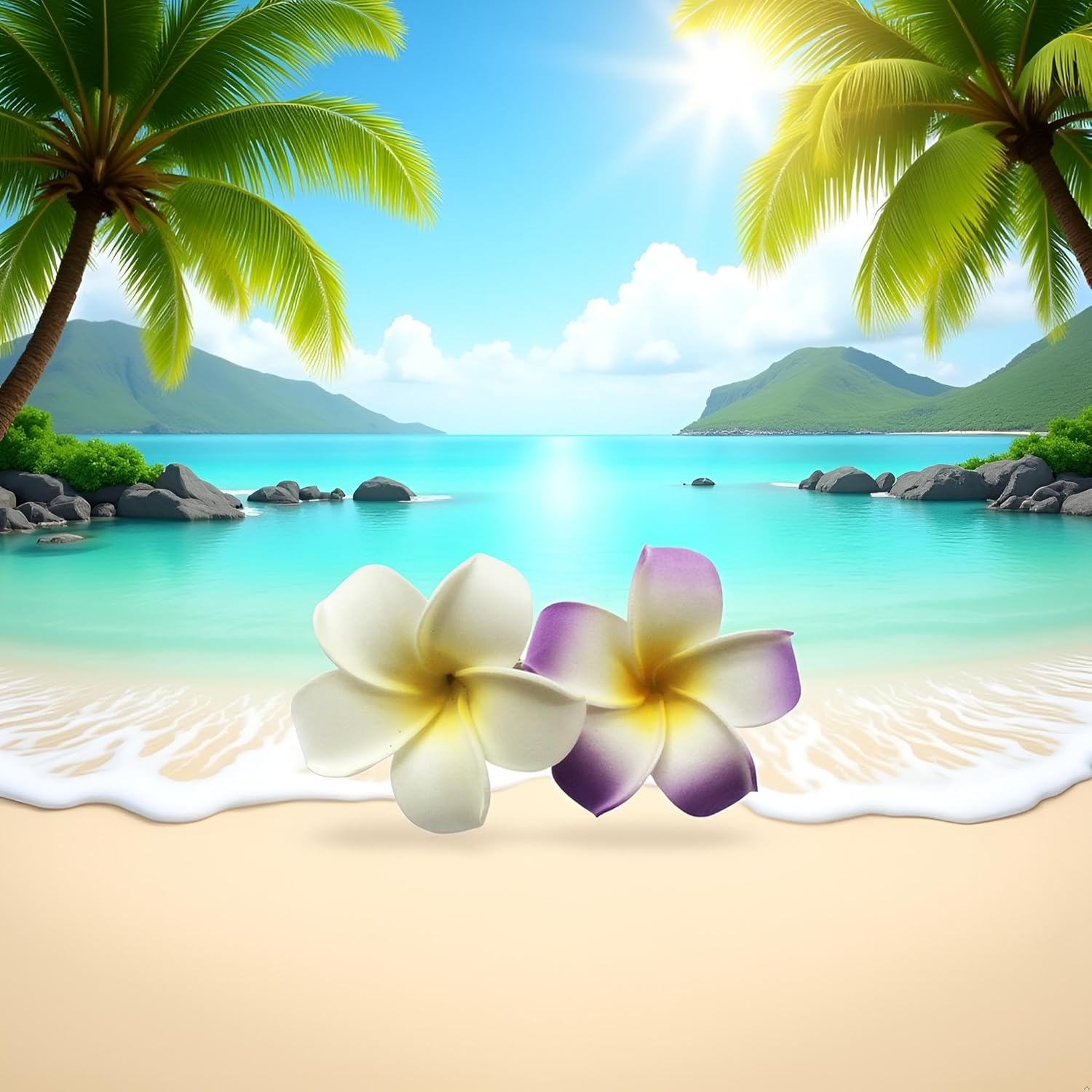 Hawaiian Frangipani Plumeria Foam Head Flower Party Beach Hair Accessories Pack of 2 (White+Purple) image number 6