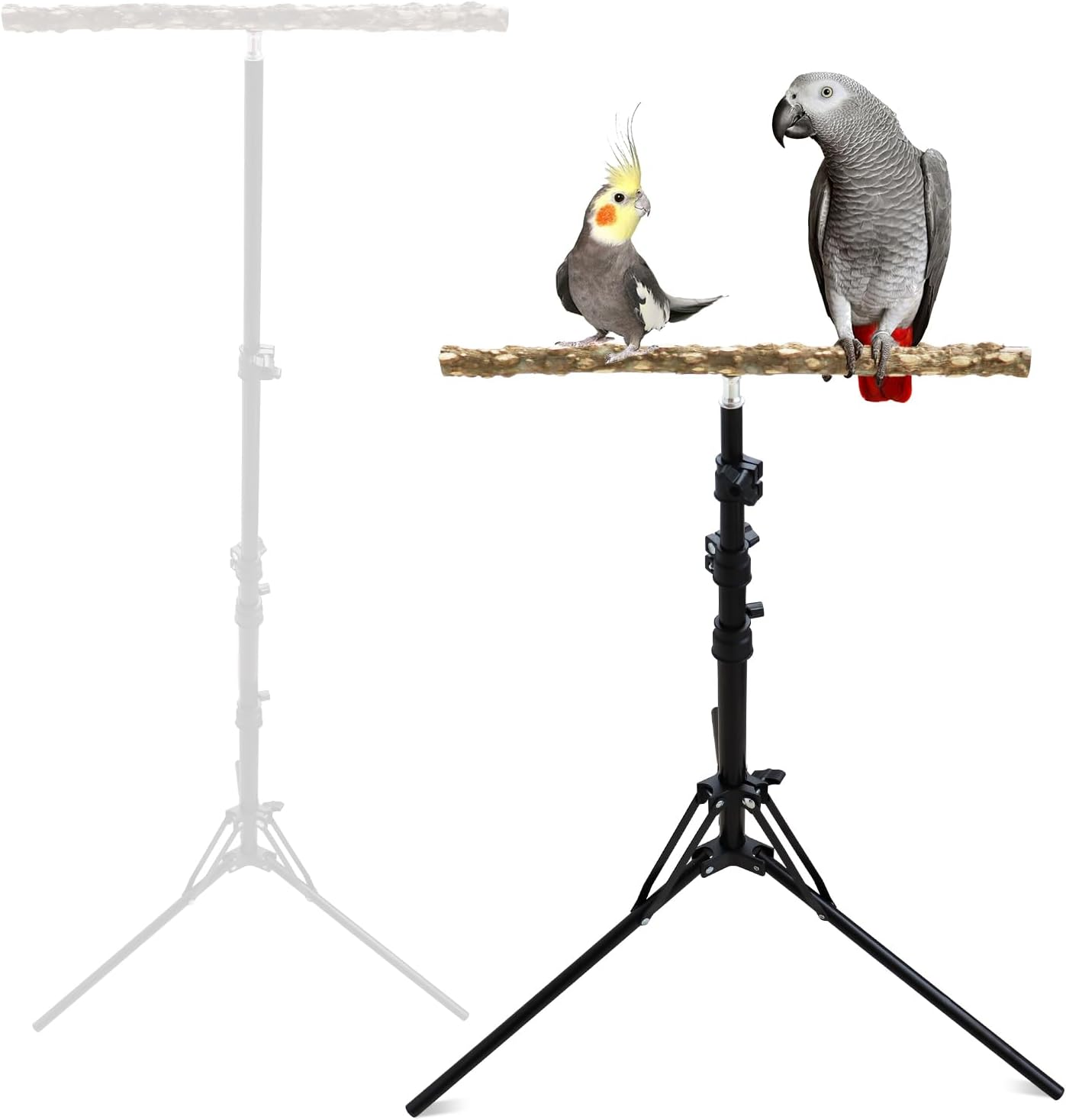 Wooden Bird Perch Stand with a Height Adjustable Tripod, Bird Training Accessories for Indoor or Outdoor, Bird Stand for African Grey, Budgies, Cockatiels, Lovebirds, Conures, Small to Medium Birds image number 4
