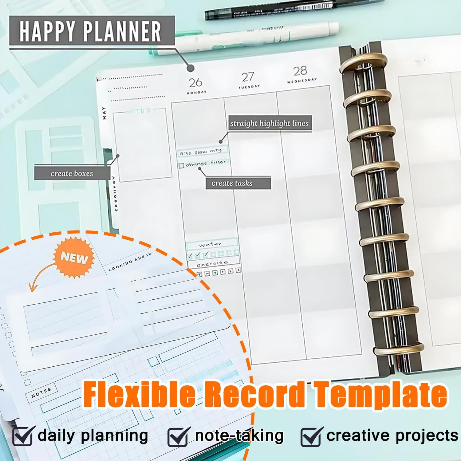 Afeamo Handmade Flexible Record Template, 3PCS Transparent Planner Stencils Set, Flexible Drawing and Checklist Templates, Tear Resistance Journal Stencils, for Dot Grid Journals image number 6