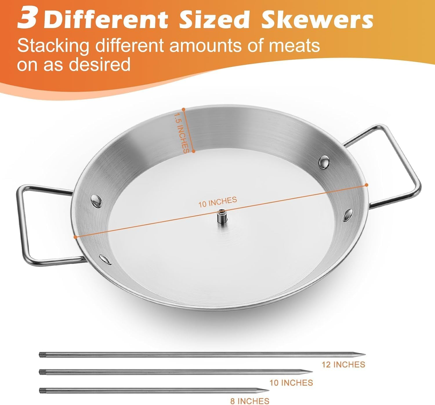 Pastor Skewer for Grill, Thickened Stainless Steel Vertical Skewer Stand for Tacos Al Pastor, Shawarma, Kebabs with 3 Removable Barbecue Skewers (8", 10" & 12") Fit for Smoker, Grill, Oven image number 1