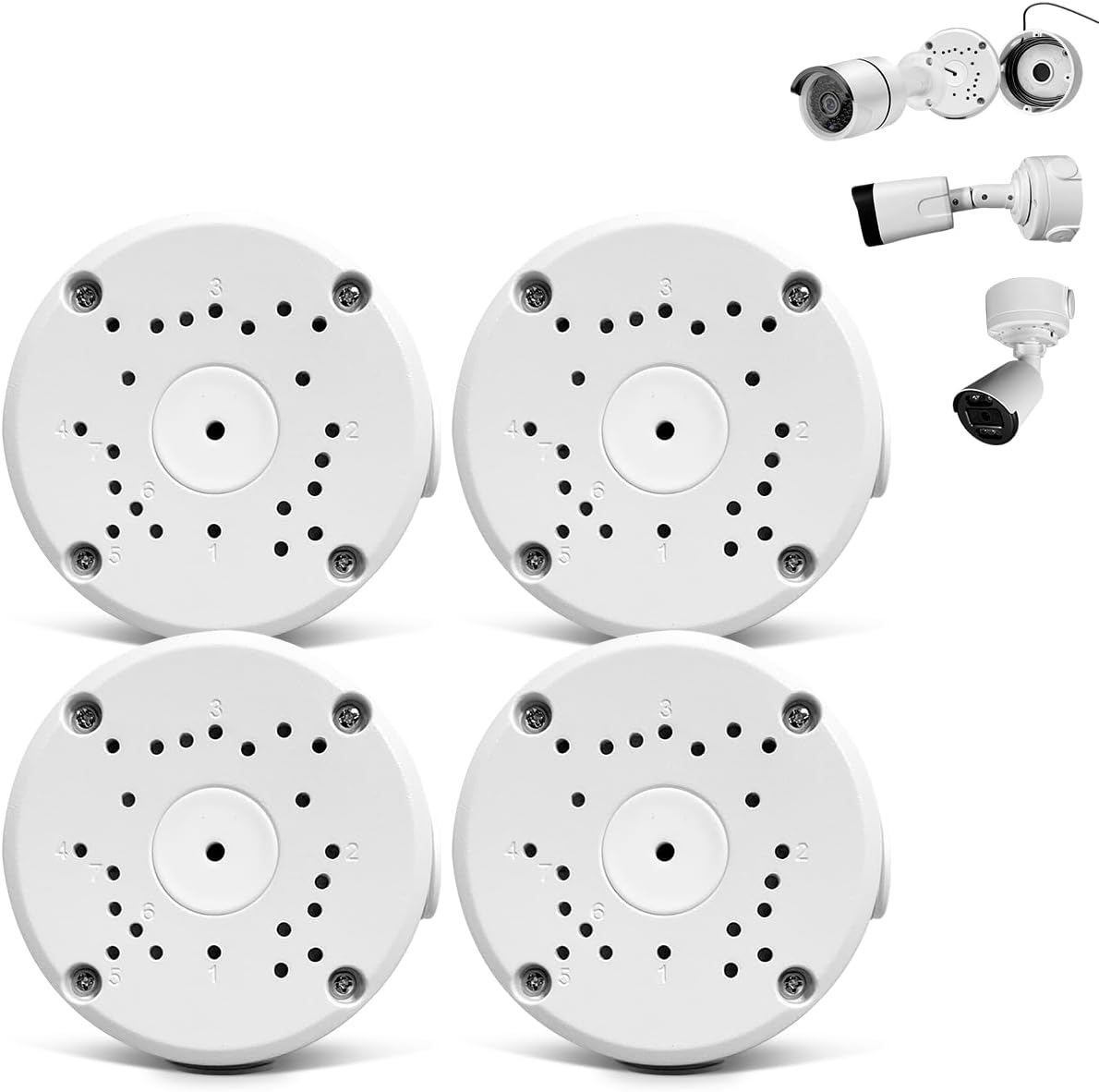 (Metal Aluminum & Waterproof) Junction Box Mount Bracket, Universal for Bullet Security Camera, Aluminum Waterproof Hide Cable Junction Box Compatible with Solar Panel, Fits Wall Ceiling (4Pcs) image number 3