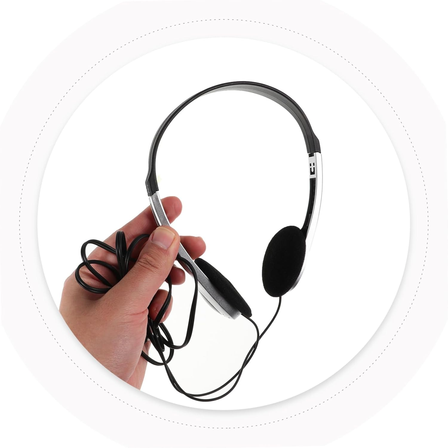 Homoyoyo Retro On-Ear Wired Headphones 3.5Mm to Type-C Adapter for Students and Kids, Portable Adjustable School Headphones for Computers, Phones, and Tablets, Lightweight Silver Black Design image number 4