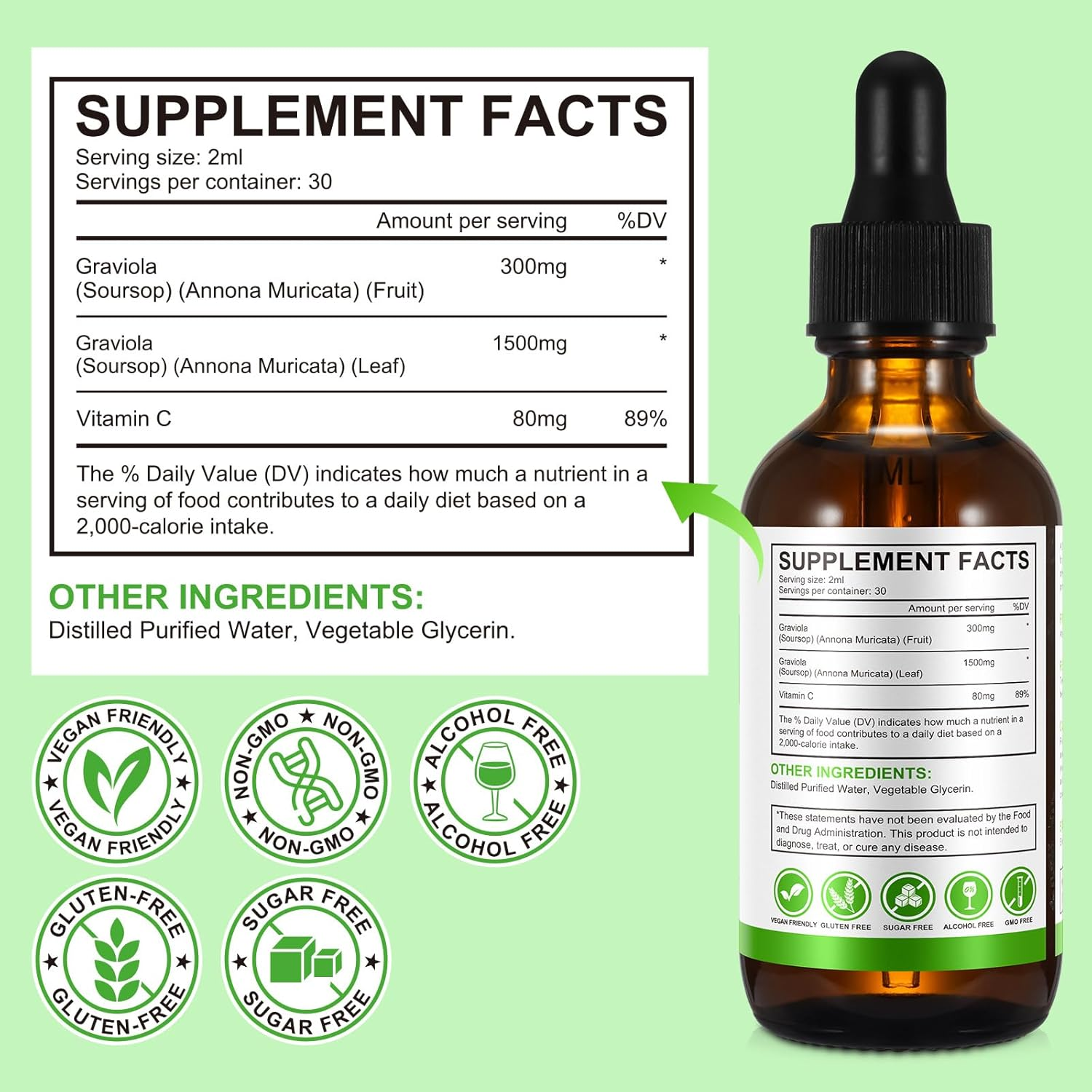 Soursop Graviola Liquid Drop Organic 1800 Mg, Organic Soursop Extract Liquid for Cell Support, Boosting Immune Health ﻿ image number 6