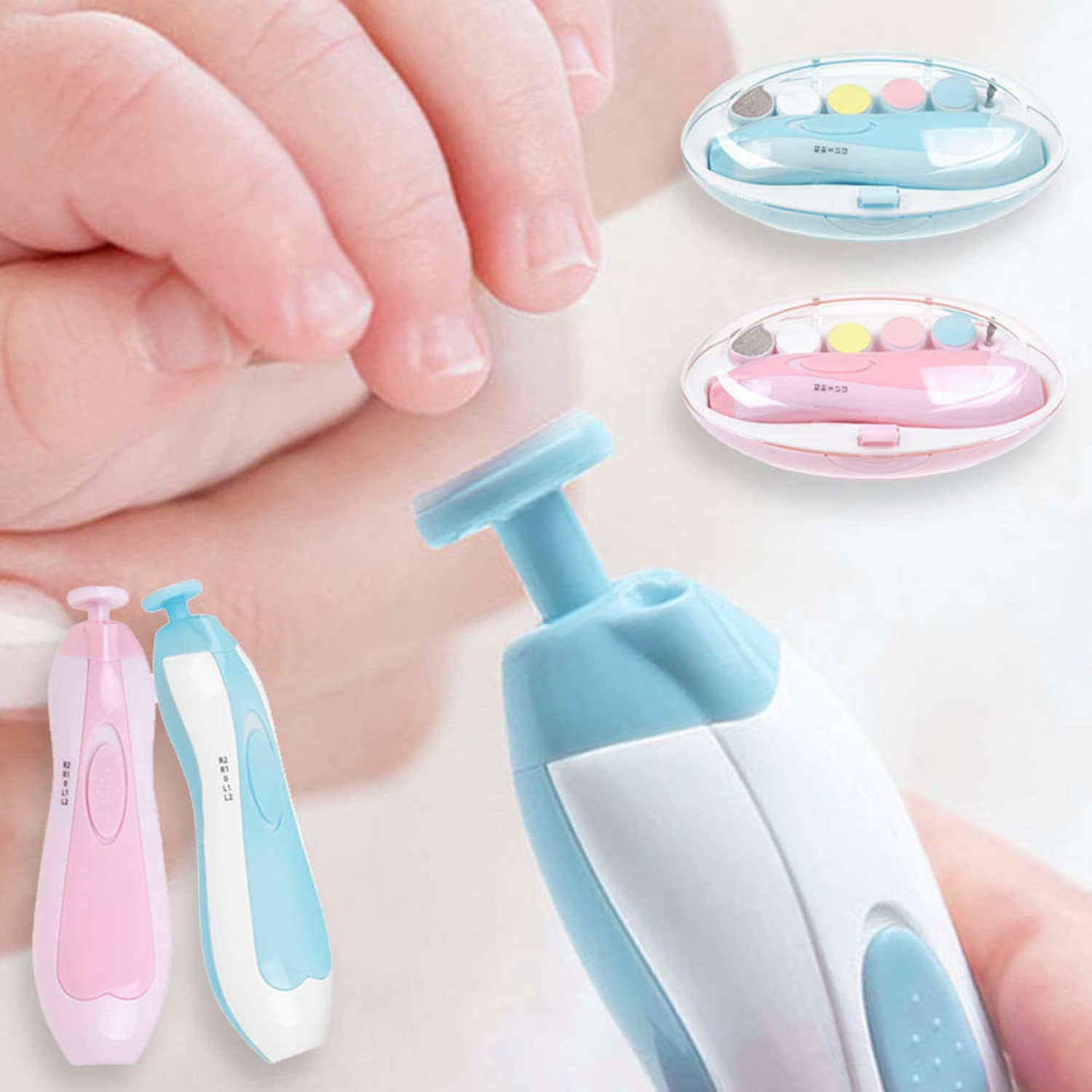 6 in 1 Safe Electric Baby Infant Nail Trimmer Electric Baby Nail File Kit Additional Replacement Heads Infant Newborn Safe Grinder Clipper Tools Set (Pink) image number 6