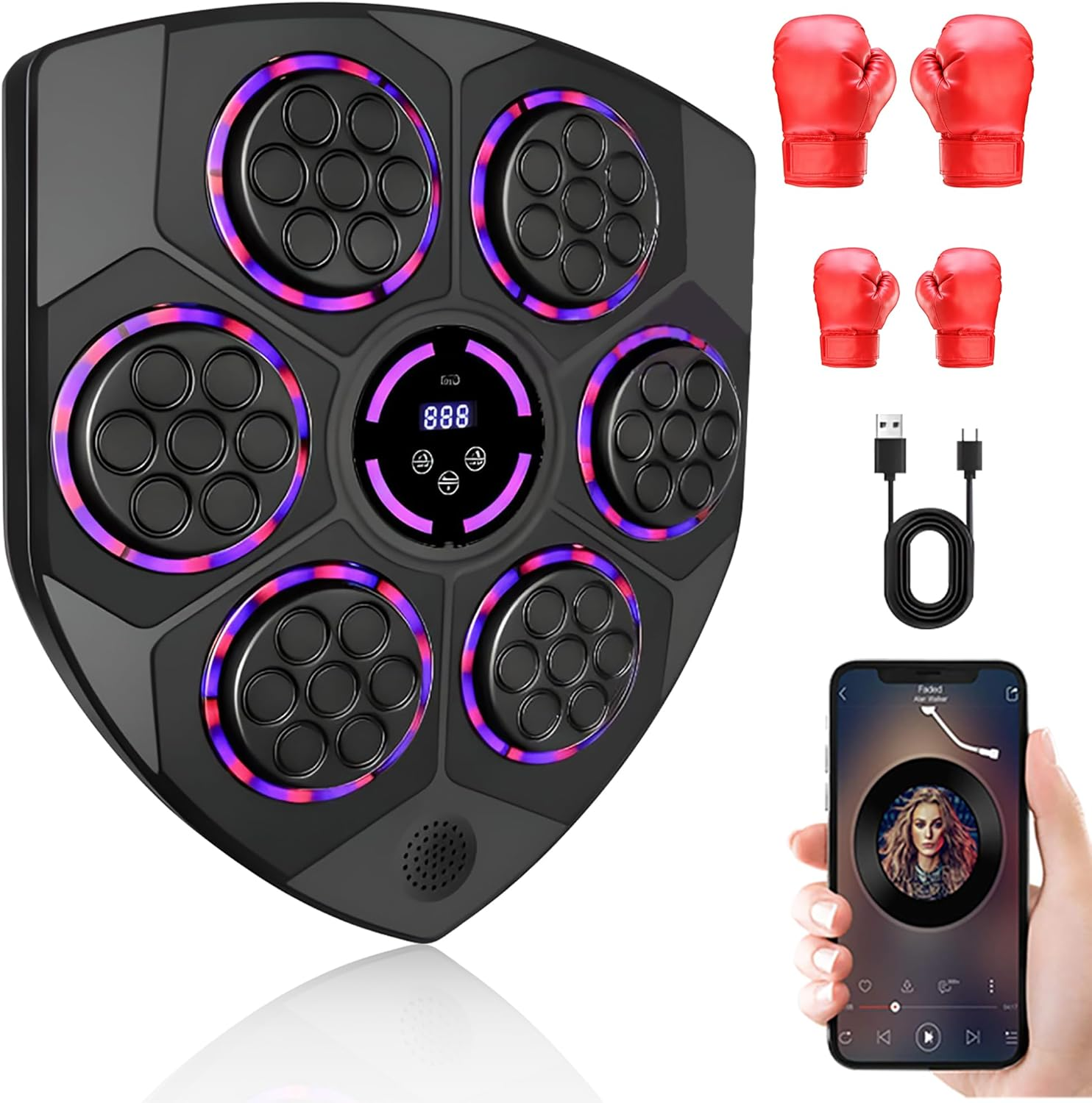 Music Boxing Machine, Bluetooth Smart Music Boxing Machine Equipped with Parent Child Boxing Gloves, Punching Machine, Punching Bag, Home Gym Equipment image number 1