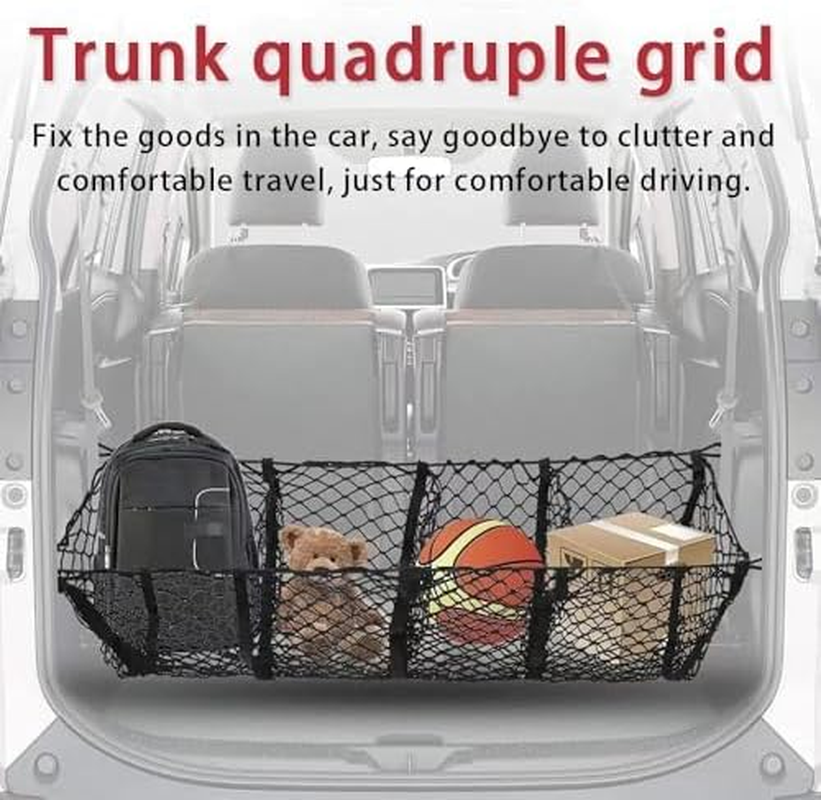 Cargo Net Trunk Organizer, Mesh Storage Net Heavy Duty Cargo Net with 4 Pocket, Stretchable Mesh Organizer with Hook and Screw, Universal Pickup Meshs Storage for SUV Car Pickup Truck Bed image number 4