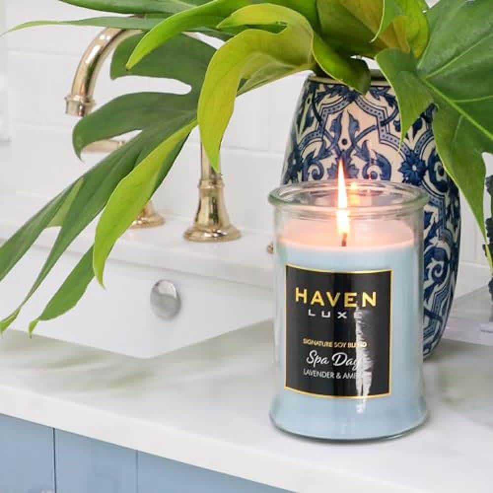 Haven Lavender & Amber Scented Candle in Glass Jar - Clean-Burning Soy Wax Blend with Natural Cotton Wick - Long-Lasting Aromatherapy Candle for Home Decor & Fragrance image number 5