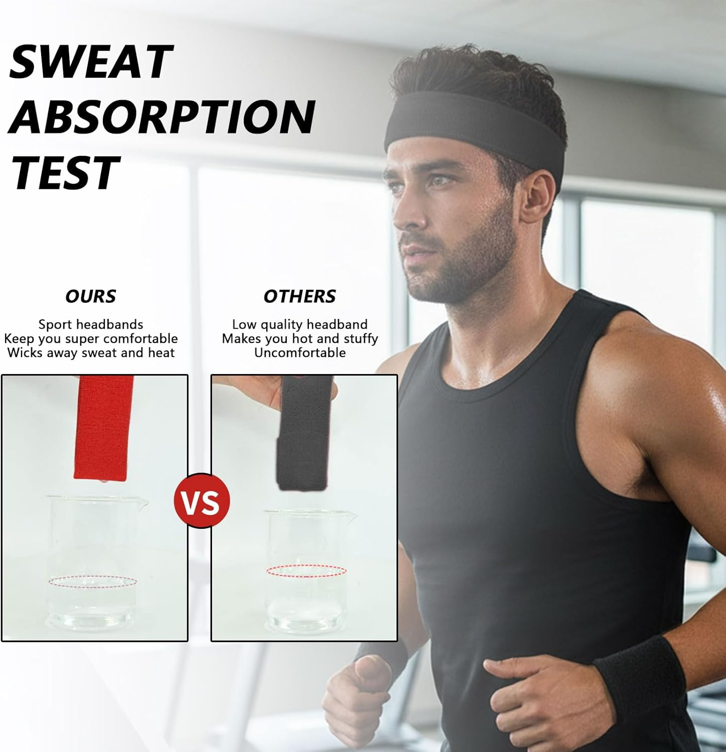 Unron 6PCS Sweat Band Sports Headband for Men & Women, Elastic Running Gym Headbands, Breathable, Quick-Drying, Compatible with All Head Sizes-Unron image number 1