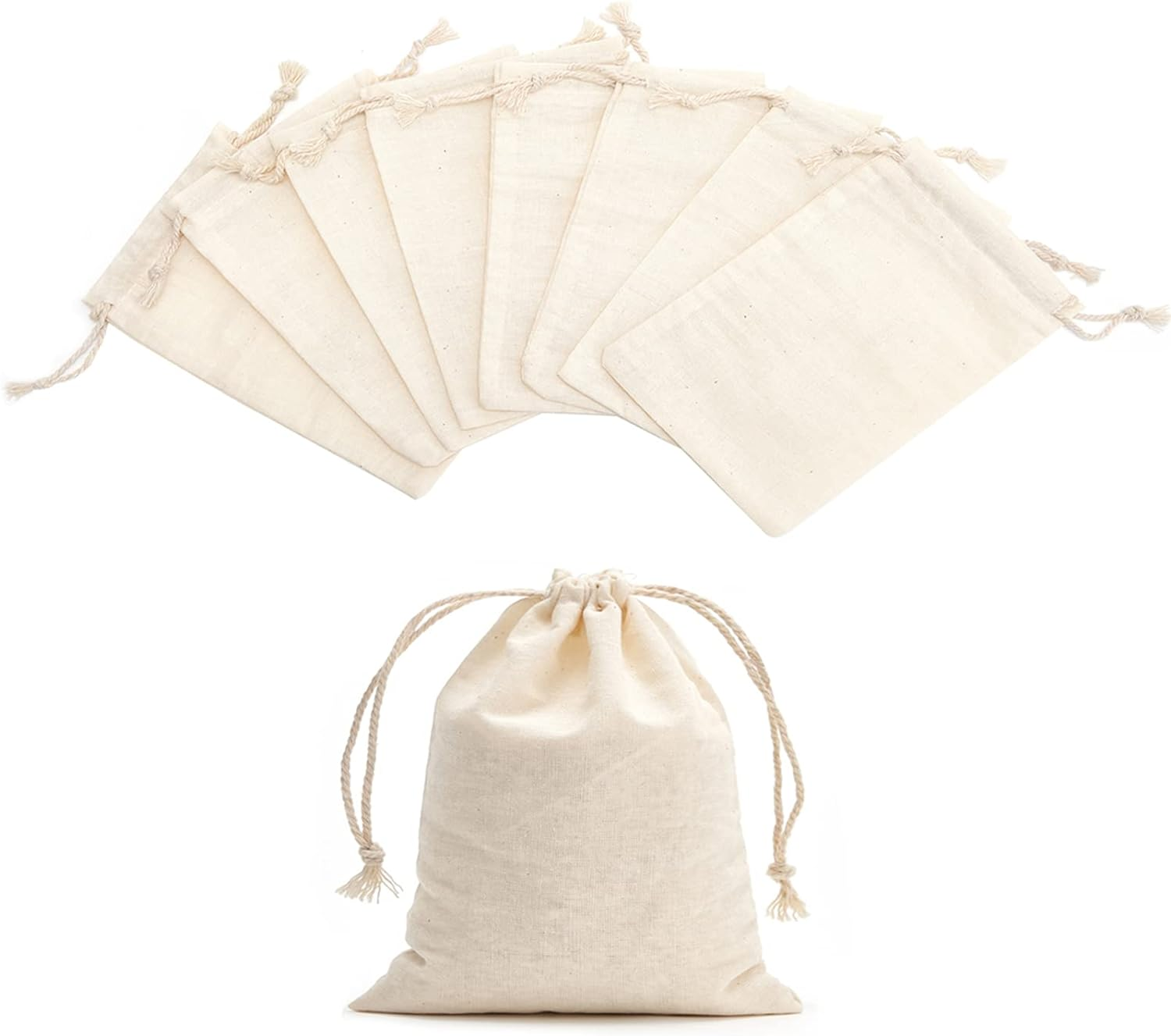 50 Pack 3X3.9 Inches Mini Size Cotton Drawstring Bags Reusable Muslin Sachet Bag for Party Wedding