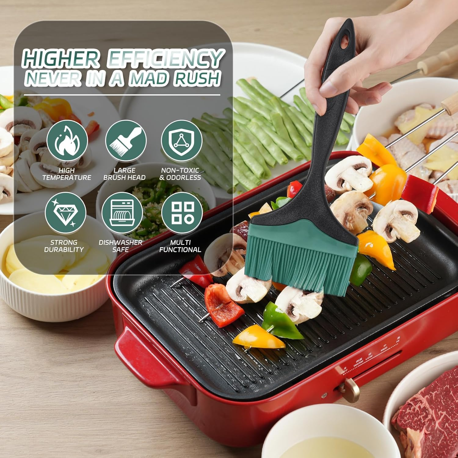 Large Silicone Grill Basting Brush - 3.95Inch Extra Wide Silicone Basting Brush for Grilling,Heat Resistant Brushes Spread Oil Butter Sauce for Cooking Baking Bbq,Dishwasher Safe（Green 2） - Red 1 image number 2