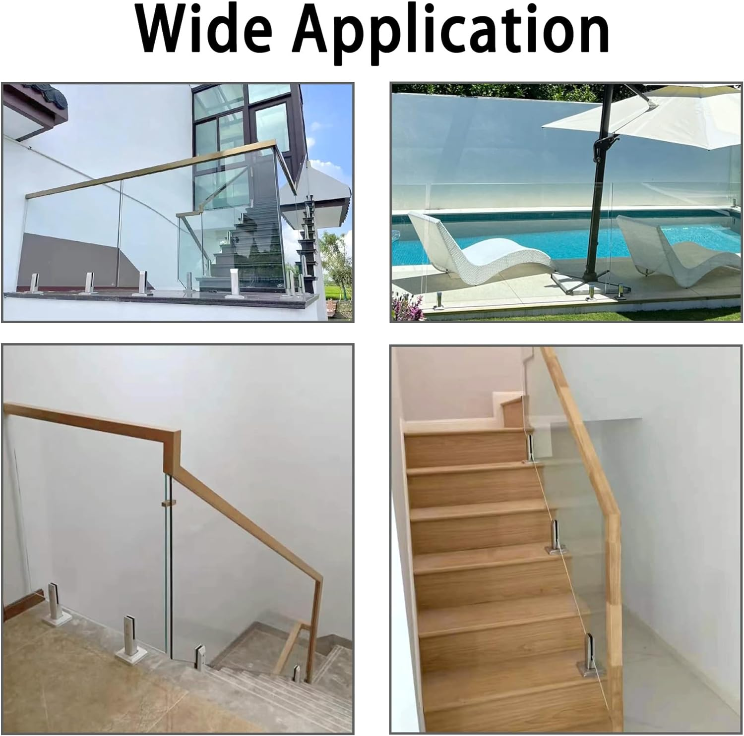 2Pieces Glass Railing Clamp for 10Mm 12Mm 304 Stainless Steel Spigot Clip Heavy Duty Sliver Square Holder for Fence Swimming Pool Courtyard Balcony Stairs (1/2In 3/8In Glass) image number 6