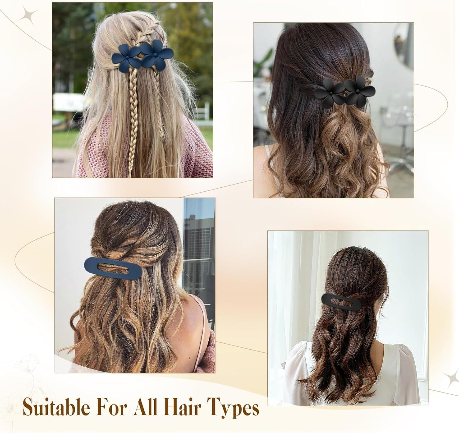 6Pcs Lay down Hair Claw Clip Flat Hair Clip,Flat Claw Clips Flower Hair Clips,Flat Hair Clip Lay down Flower Hair Claw Clip,French Flat Hair Clip Lay Flat Claw Clip Flower Flat Hair Clip for Girls image number 5