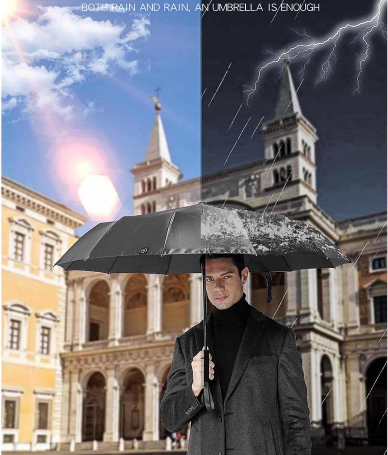 Travel Folding Golf Umbrella 10 Ribs Automatic Open/Close,Lightweight Compact Portable Backpack Car Parasol Outdoor,Sun/Rain,Anti 99 UV Protection UPF 50,Men Women Carabiner Handle Design