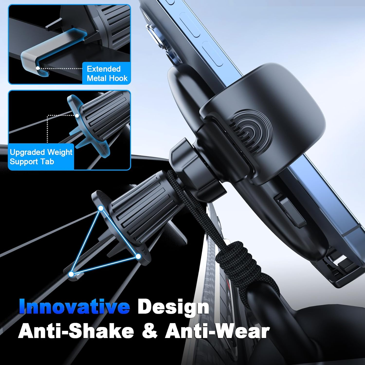 【2025 New】 Phone Holders for Your Car Vent Extended Metal Hook【Ultra-Stable】【Wider Clamp & Fit Thicker Case】 Cellphone Car Mount for Iphone 16 Pro Max 15 plus 14 13 12 Android Samsung S24 Ultra Pixel image number 6