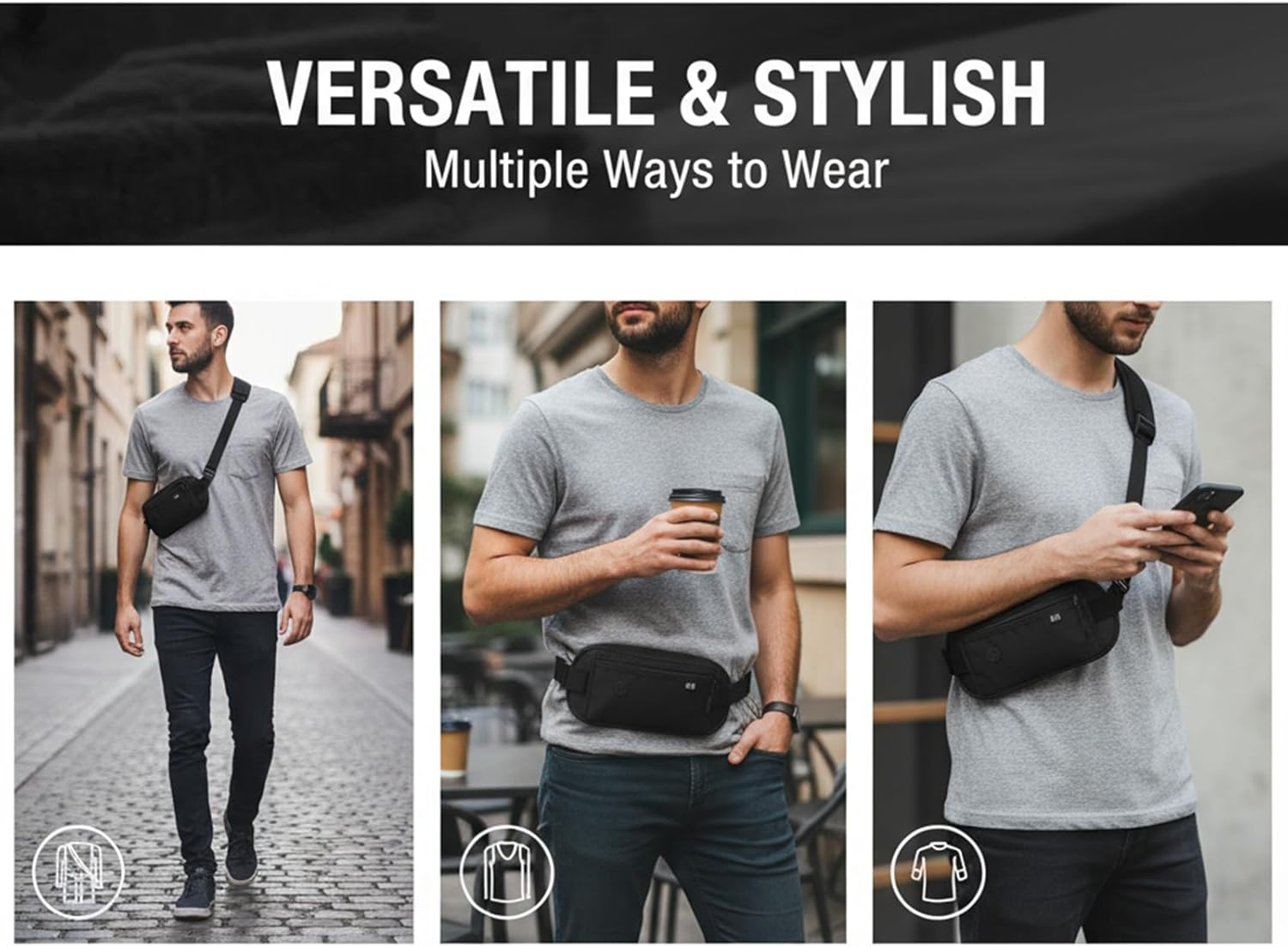 VEGCOO Money Belts for Travel Hidden, Ultra-Slim Travel Wallet RFID Blocking Passport Holder, anti Theft Wallet Bumbag for Men and Women image number 1